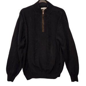 Alex Cannon 1/4 Zip Sweater Black Cable Knit with Elbow Patches Mens XL‎